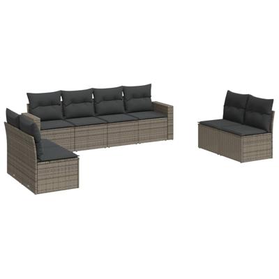 9-delige Loungeset met kussens poly rattan grijs