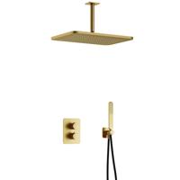 Hotbath Gal - GL106 - Inbouw Regendoucheset - Geborsteld Messing PVD - Thermostatisch - Plafondbuis 15 cm - Hoofddouche 270x400 mm - Staafhanddouche - met GL106 - met 2-Weg Stop-Omstel - thumbnail