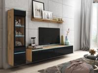 Tv-meubel set VITTORIO 4 deuren wotan eik/hoogglans zwart - thumbnail
