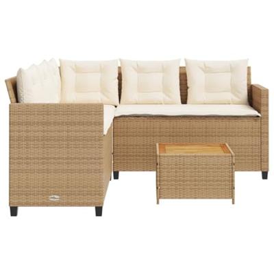 Tuinbank met tafel en kussens L-vormig poly rattan beige Tuinbank met tafel en kussens L-vormig poly rattan beige