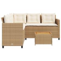 Tuinbank met tafel en kussens L-vormig poly rattan beige - thumbnail