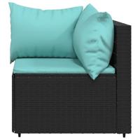 3-delige Loungeset met kussens poly rattan zwart - thumbnail