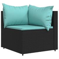 3-delige Loungeset met kussens poly rattan zwart - thumbnail