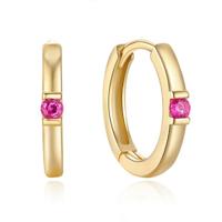 Elenza Goudkleurige Hoepel Oorbellen met Roze Zirkonia - thumbnail