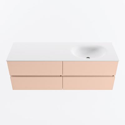 MONDIAZ VICA 140cm badmeubel onderkast Rosee 4 lades. Wastafel MOON rechts 1 kraangat, kleur Talc.