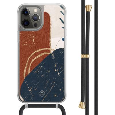 iPhone 12 (Pro) hoesje met zwart koord - Abstract terracotta