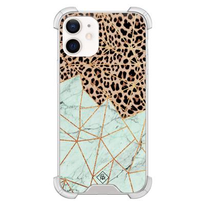 iPhone 12 mini shockproof hoesje - Luipaard marmer mint