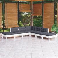 7-delige Loungeset met kussens grenenhout wit - thumbnail