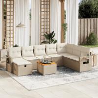 9-delige Loungeset met kussens poly rattan beige - thumbnail