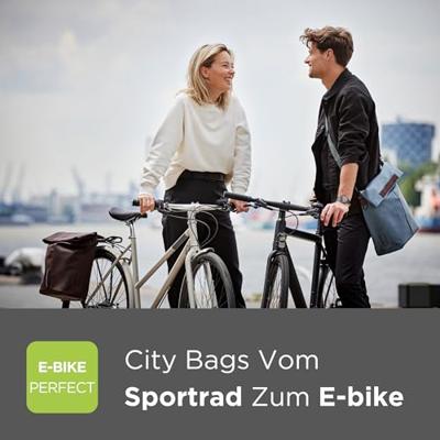 Basil city shopper - fietsshopper, grijs melee, 14-16l, vegan leder, waterkerende vouwsluiting, reflectie - thumbnail