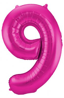 Magenta Cijferballon Cijfer 9 - 86 cm