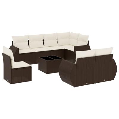 8-delige Loungeset met kussens poly rattan bruin