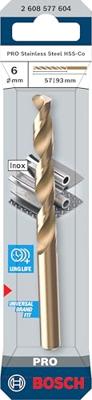 Bosch Accessoires PRO Stainless Steel Metaalboor HSS-Co | DIN 338 | 6 x 57 x 93 mm - 2608577604 Bosch Accessoires PRO Stainless Steel Metaalboor HSS-Co | DIN 338 | 6 x 57 x 93 mm - 2608577604