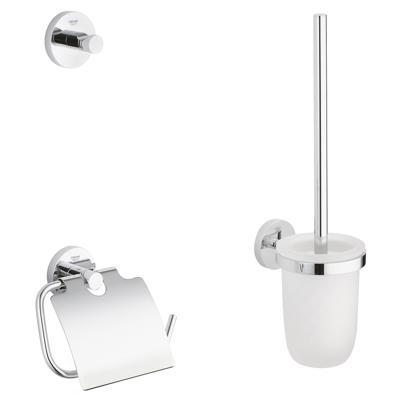 GROHE Essentials Toilet accessoireset 3-delig met toiletborstelhouder, handdoekhaak en toiletrolhouder met klep chroom 40407001 GROHE Essentials Toilet accessoireset 3-delig met toiletborstelhouder, handdoekhaak en toiletrolhouder met klep chroom 40407001