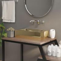 VidaXL Wastafel met overloop 49x25x15 cm keramiek goudkleurig - thumbnail