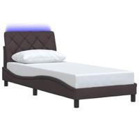 Bedframe met LED zonder matras 90x190 cm stof donkerbruin - thumbnail