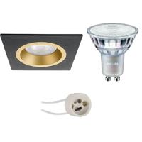 LED Spot Set - Pragmi Rodos Pro - GU10 Fitting - Inbouw Vierkant - Mat Zwart/Goud - 93mm - Philips - MASTER 927 36D VLE - 4.9W - Warm Wit 2200K-2700K - DimTone Dimbaar - thumbnail