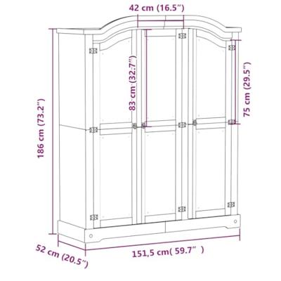 Kledingkast Corona 151,5x52x186 cm massief grenenhout