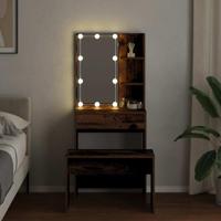 Kaptafelset met LED-verlichting bewerkt hout oud houtkleurig - thumbnail