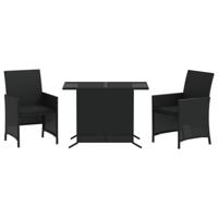 3-delige Bistroset met kussens poly rattan zwart - thumbnail