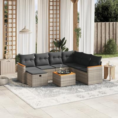 7-delige Loungeset met kussens poly rattan grijs - thumbnail