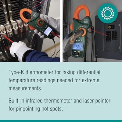 Extech Extech EX820A Stroomtang Digitaal IR-thermometer, LoZ CAT IV 600 V Weergave (counts): 6000