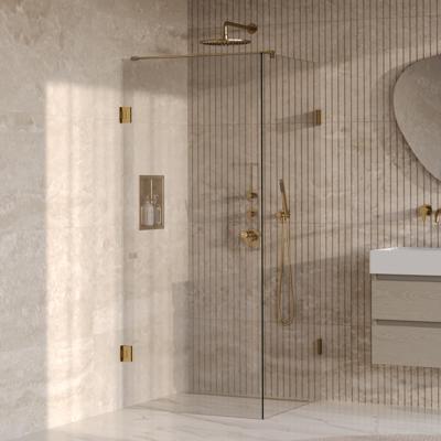 BRAUER Void Carving Douchecabine - 90x90x200cm - draaideur - glascoating - omkeerbaar - helder glas - geborsteld goud PVD GS-VOCC1H9090200GG