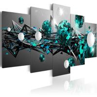 Schilderij - Turquoise Zonnestelsel, 5luik, Abstract, print op echt Italiaans canvas, in 2 maten, sieraad aan de muur - thumbnail