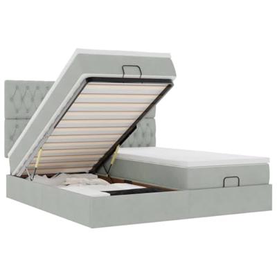 Ottoman bed met matrassen 180x200cm fluweel lichtgrijs