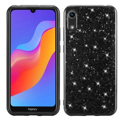 Glitter poeder schokbestendig TPU geval voor Huawei Honor spelen 8A (zwart)