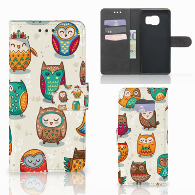 Samsung Galaxy S7 Edge Telefoonhoesje met Pasjes Vrolijke Uilen Samsung Galaxy S7 Edge Telefoonhoesje met Pasjes Vrolijke Uilen