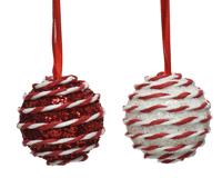 Kerstbal foam hang d6 cm rood/wit a2 hangdeco Decoris - Decoris - thumbnail