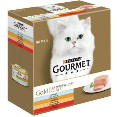 Gourmet Gold Mousse met tonijn, lever, kalkoen, rund natvoer kat (85 g) 48 x 85 g