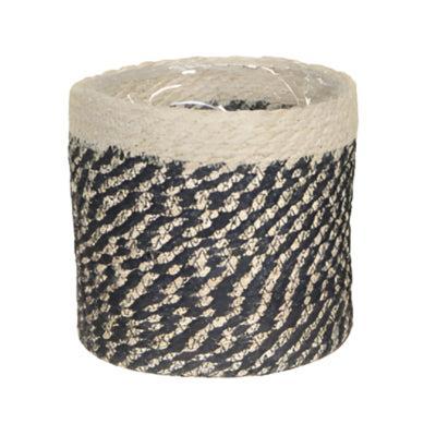 Mica Decorations Plantenmand - naturel met zwart - rotan - 12 x 12 cm - Plantenpotten