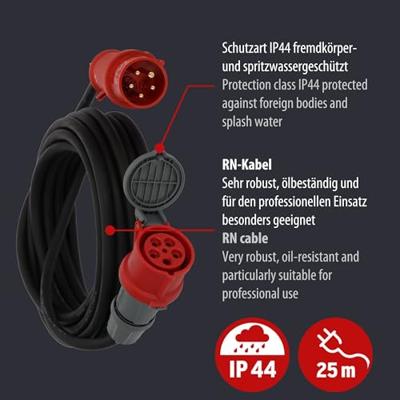 Brennenstuhl CEE-verlengkabel IP44 met faseomvormer 25m zwart H07RN-F 5G2,5 CEE 400V/16A - 1169370250