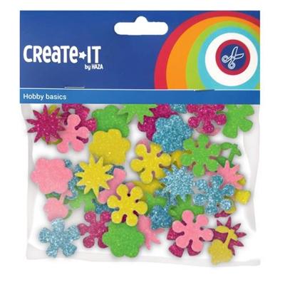 Haza Witbaard Foamstickers bloemen glitter, 25st.