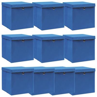Opbergboxen met deksel 10 st 32x32x32 cm stof blauw