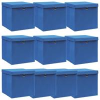 VidaXL Opbergboxen met deksel 10 st 32x32x32 cm stof blauw - thumbnail