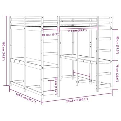 Hoogslaper met bureau en ladder grenenhout wit 140x200 cm Hoogslaper met bureau en ladder grenenhout wit 140x200 cm