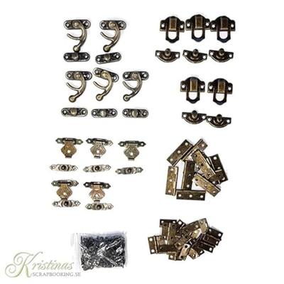 Creativ Company Mini beslag, afm 16x19-19x29,5 mm, antiek goud, 15 set/ 1 doos - thumbnail