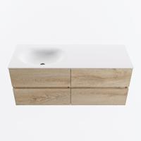 MONDIAZ VICA 120cm badmeubel onderkast Washed Oak 4 lades. Wastafel MOON links zonder kraangat, kleur Talc. - thumbnail