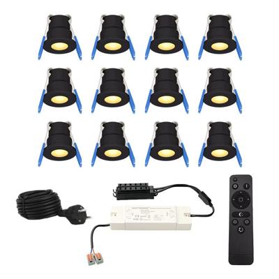 Set van 12 12V 3W - Mini LED Inbouwspot - Zwart - Dimbaar - Verzonken - Verandaverlichting - IP65 voor buiten - 2700K - Warm wit