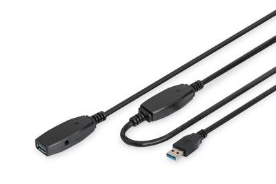 Digitus DA-73107 USB-kabel USB 3.2 Gen1 USB-A stekker, USB-A bus 20.00 m Zwart Afgeschermd, Afgeschermd (dubbel)