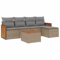 6-delige Loungeset met kussens poly rattan beige - thumbnail