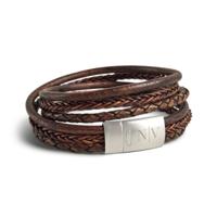 Luxe dubbele heren armband leer graveren - Bruin - M - thumbnail