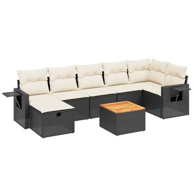 8-delige Loungeset met kussens poly rattan zwart - thumbnail
