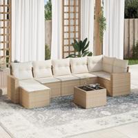 8-delige Loungeset met kussens poly rattan beige - thumbnail