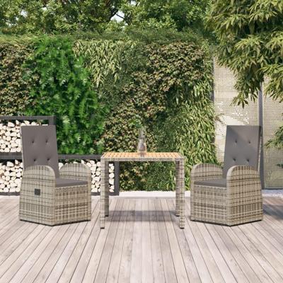3-delige Tuinset met kussens poly rattan grijs