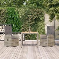 3-delige Tuinset met kussens poly rattan grijs - thumbnail
