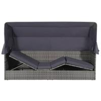 Tuinbed met luifel 205x62 cm poly rattan grijs - thumbnail